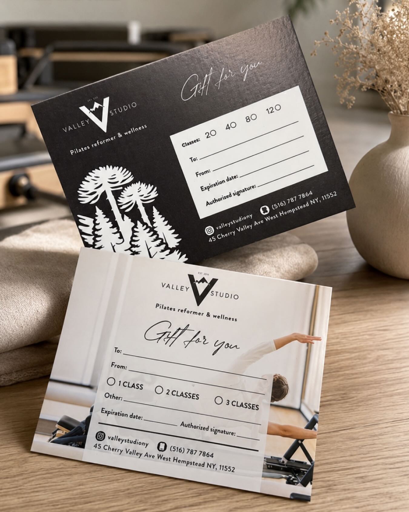 Valley Studio gift card options for one, two or three Pilates classes